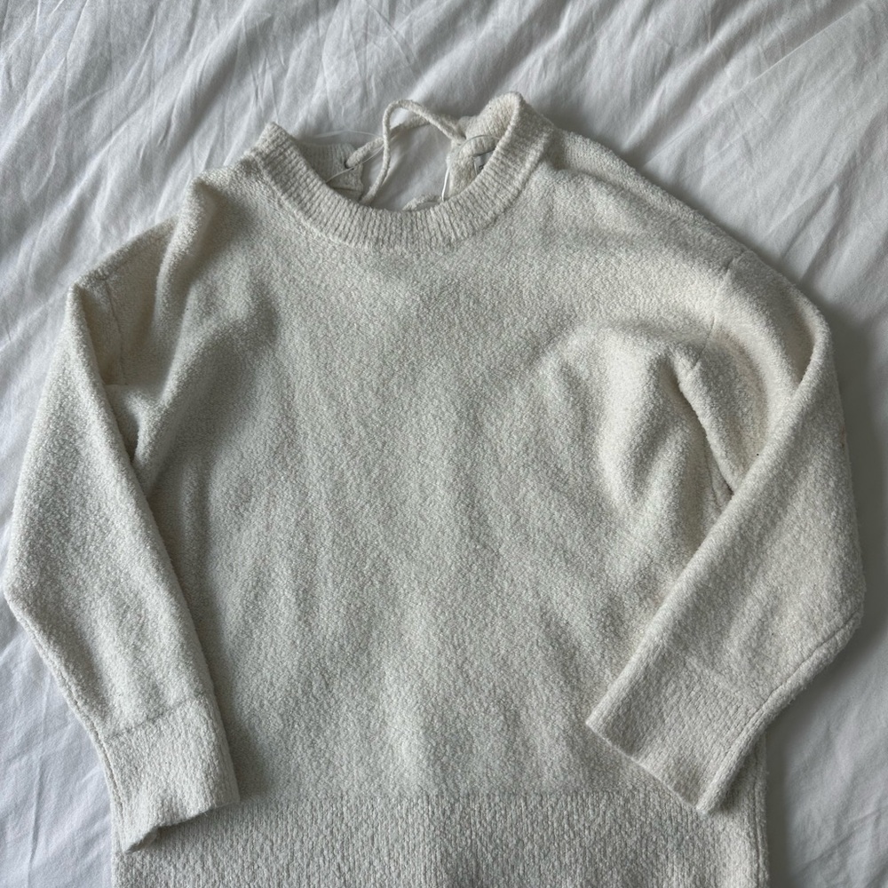 Cream Crew Neck Sweater with Ribbed Cuffs